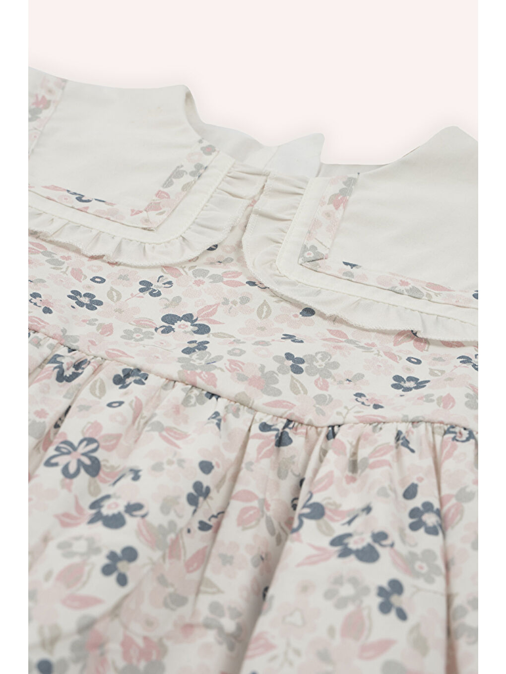 Kız Bebek Çiçek Desenli Beyaz Elbise-5