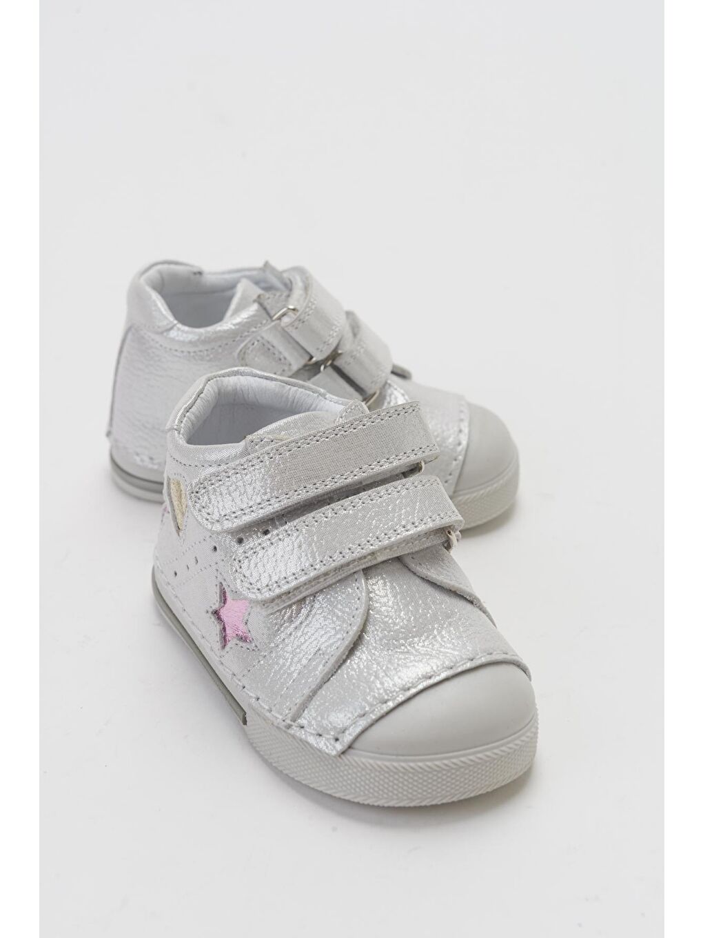 Gri Kız Çocuk Gümüş Hakiki Deri İlk Adım Günlük Ayakkabı-1