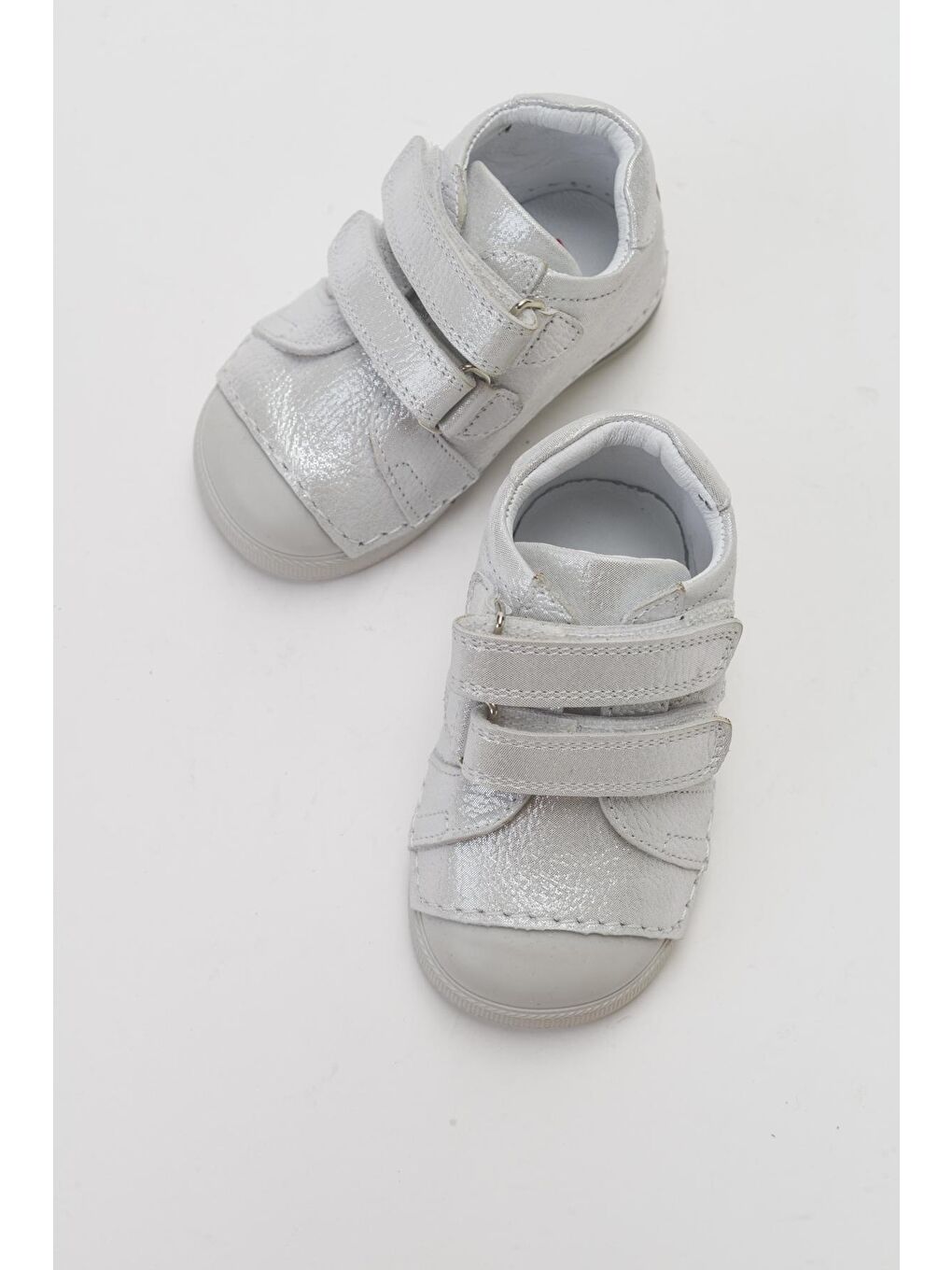 Gri Kız Çocuk Gümüş Hakiki Deri İlk Adım Günlük Ayakkabı-2