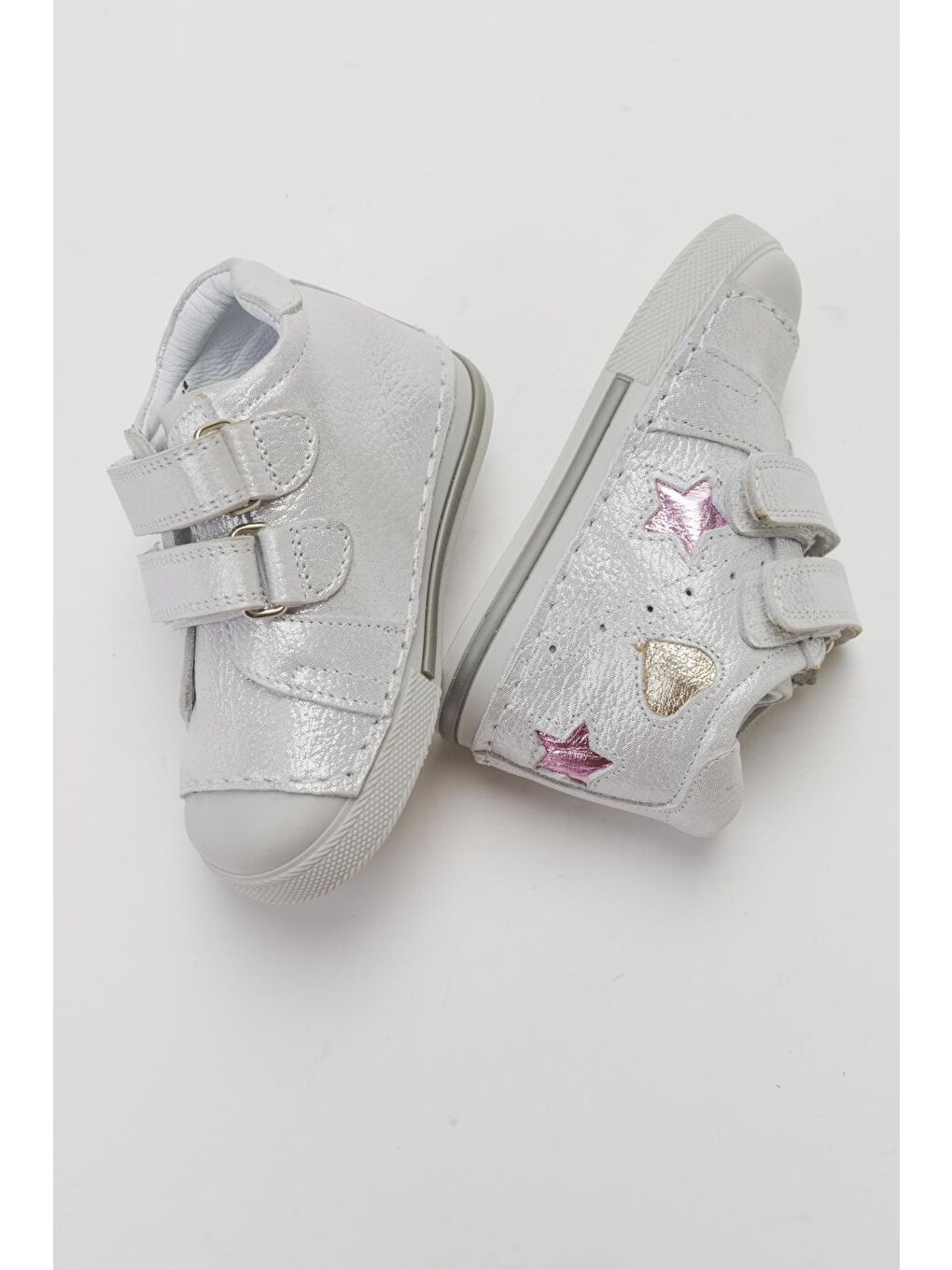 Gri Kız Çocuk Gümüş Hakiki Deri İlk Adım Günlük Ayakkabı-3