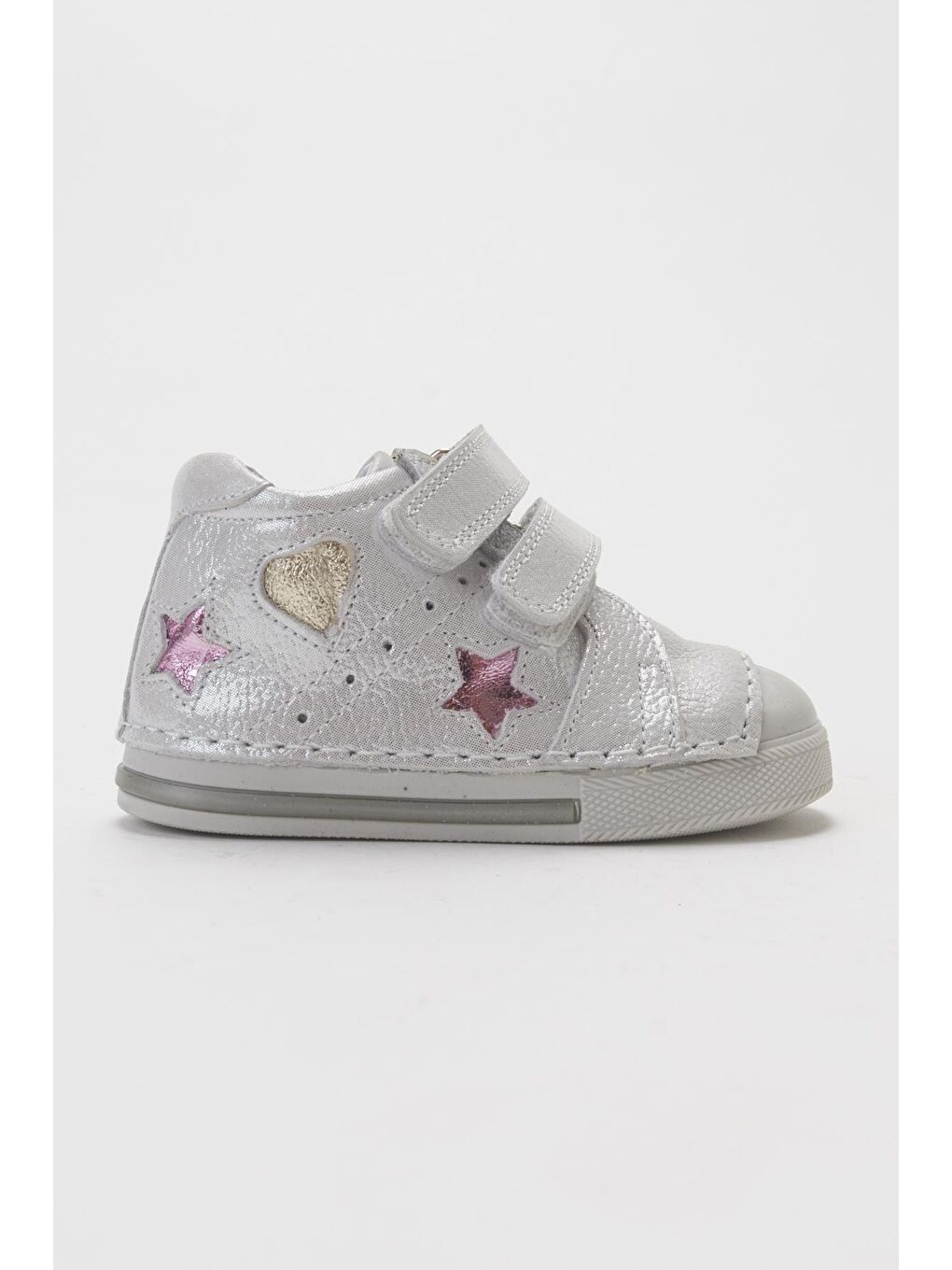 Gri Kız Çocuk Gümüş Hakiki Deri İlk Adım Günlük Ayakkabı-4