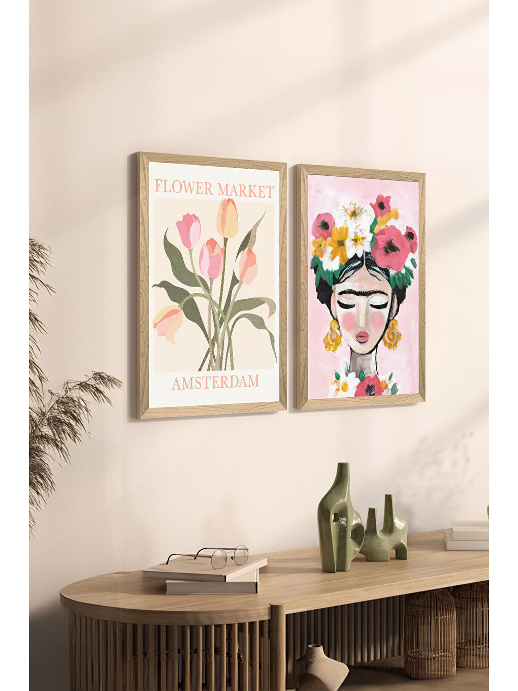 Beyaz 2 Parça Ahşap Çerçeve Görünümlü Mdf Tablo Seti 33x48 Cm - Model 4 - ERSY2MDFMODEL4-3348-1