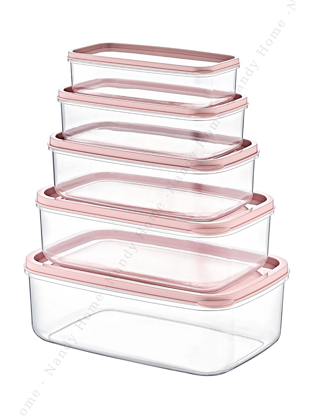 Pembe 5'li Set Embox Dikdörtgen Erzak, Gıda Saklama Kabı PUDRA-1