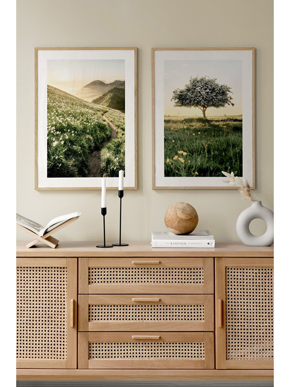 Beyaz 2 Parça Ahşap Çerçeve Görünümlü Mdf Tablo Seti 33x48 Cm - Model 6 - ERSY2MDFMODEL6-3348