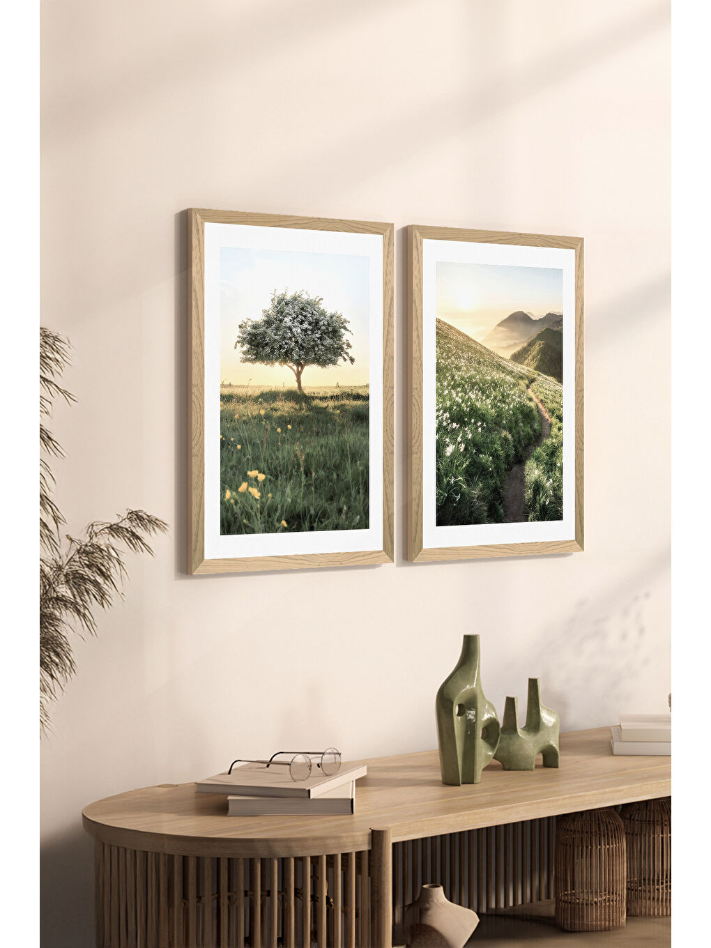 Beyaz 2 Parça Ahşap Çerçeve Görünümlü Mdf Tablo Seti 33x48 Cm - Model 6 - ERSY2MDFMODEL6-3348-1