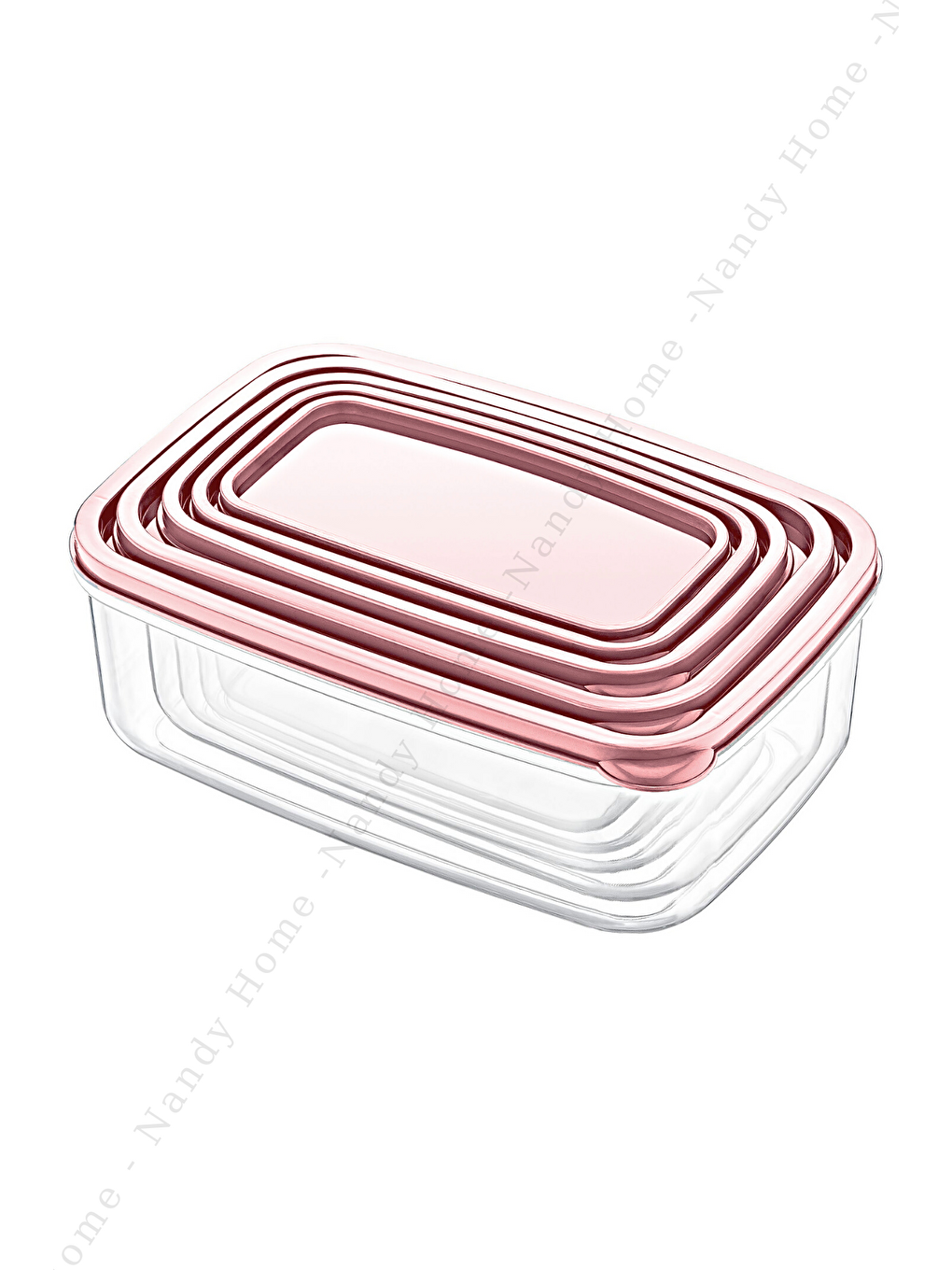 Pembe 5'li Set Embox Dikdörtgen Erzak, Gıda Saklama Kabı PUDRA-2