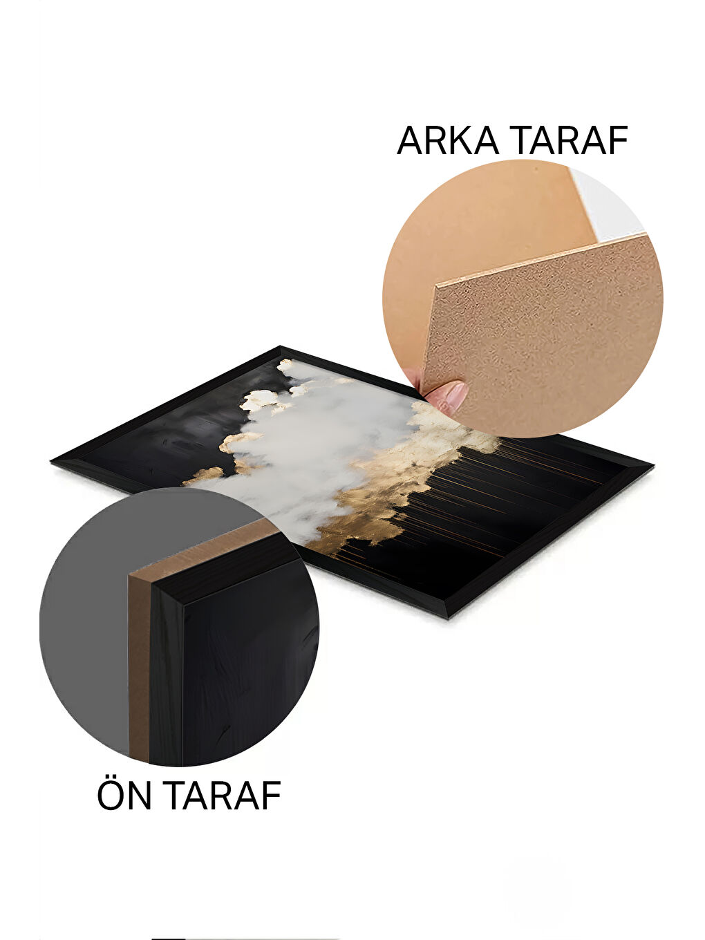 Beyaz 3 Parça Siyah Çerçeve Görünümlü MDF Poster Tablo Seti - Set 11 - ERSY3DSYHSET11-1520-1