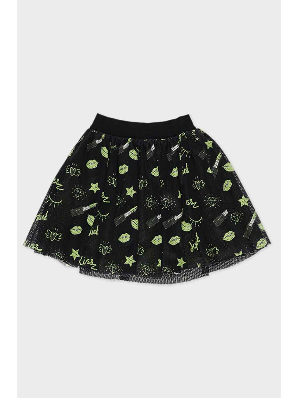 Kız Çocuk Neon Baskılı File Siyah Etek-3