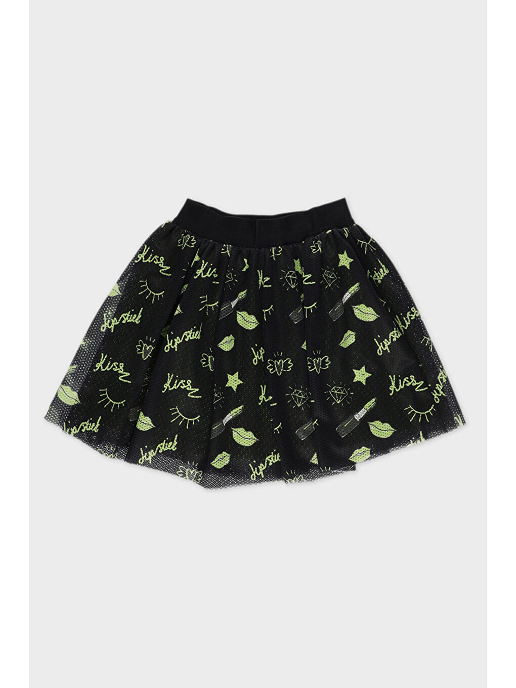 Kız Çocuk Neon Baskılı File Siyah Etek-4