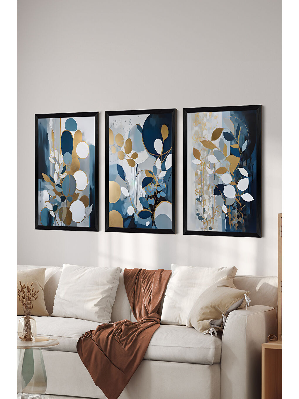 Beyaz 3 Parça Siyah Çerçeve Görünümlü MDF Poster Tablo Seti - Set 13 - ERSY3DSYHSET13-1520