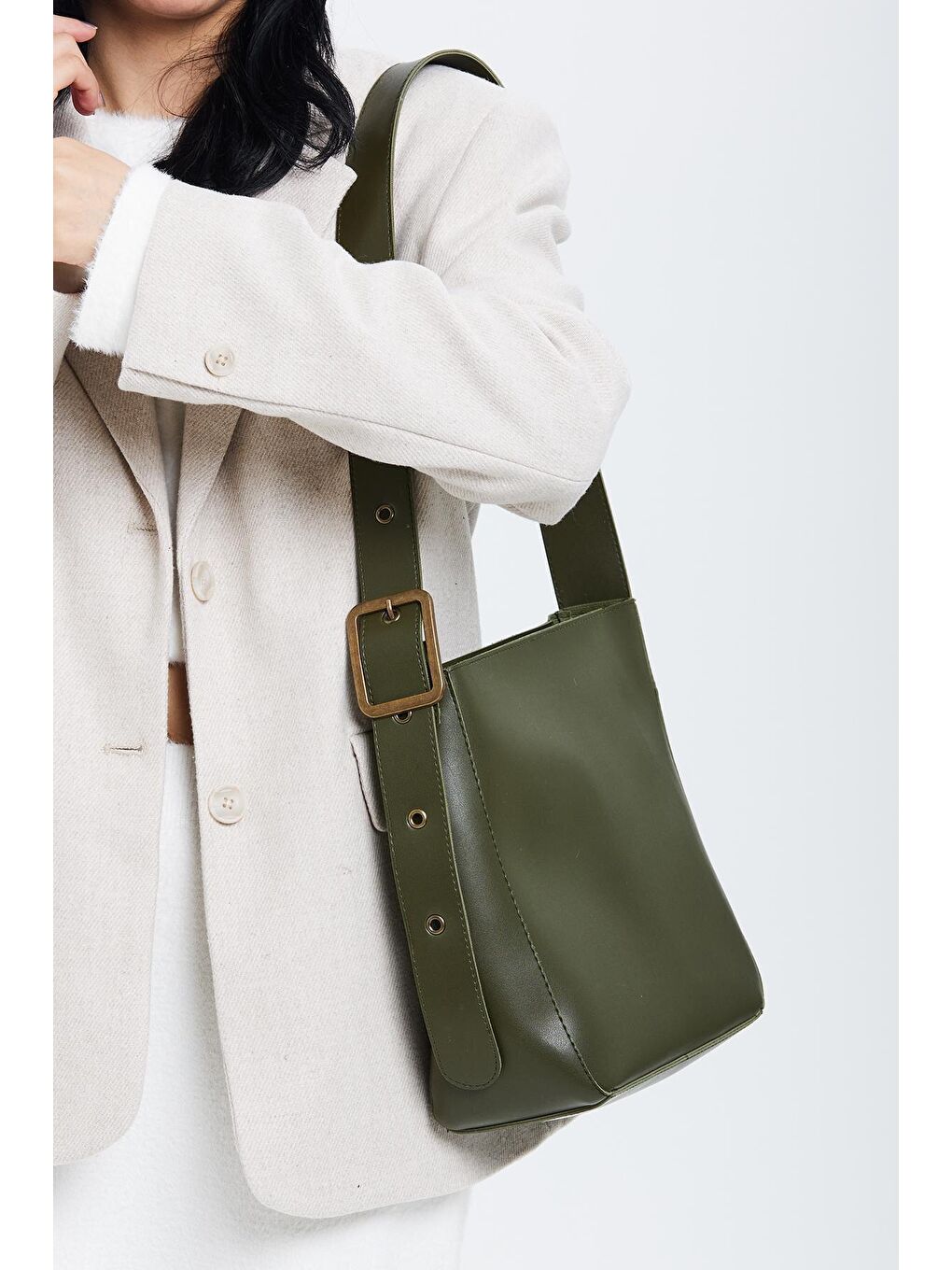 Kemer Detaylı Dante Kadın Çapraz Çanta Haki-1