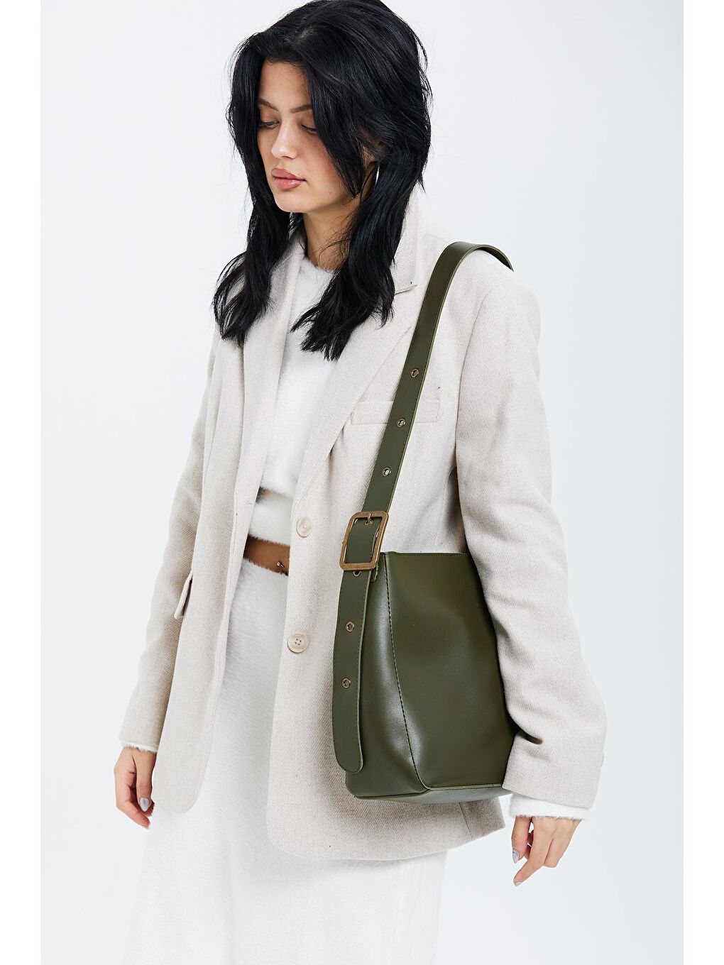 Kemer Detaylı Dante Kadın Çapraz Çanta Haki-2