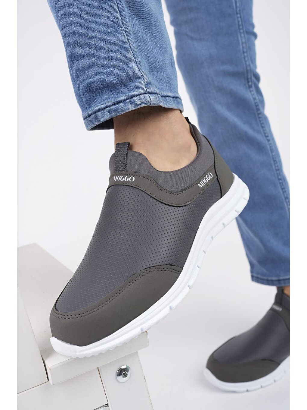 Gri Muggo Hulk Unisex Ortopedik Bağcıksız Hafif Yürüyüş Sneaker Spor Ayakkabı