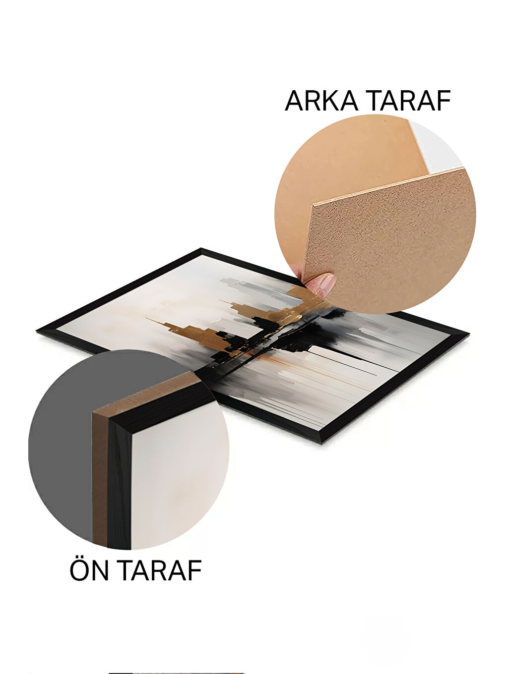 Beyaz 3 Parça Siyah Çerçeve Görünümlü MDF Poster Tablo Seti - Set 19 - ERSY3DSYHSET19-2030-1