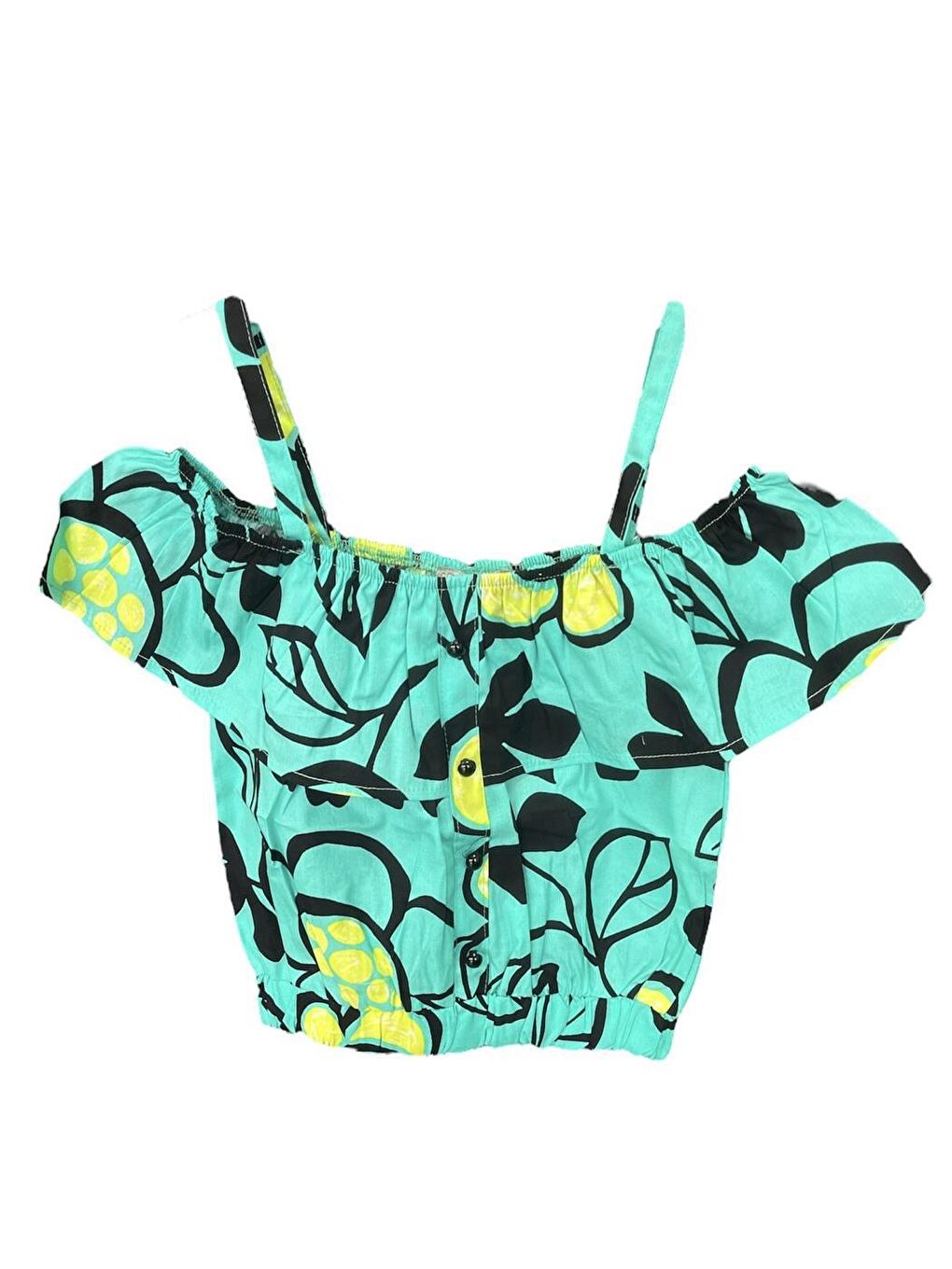 Yeşil Kız Çocuk Askılı Büzgülü Mevsimlik Bluz