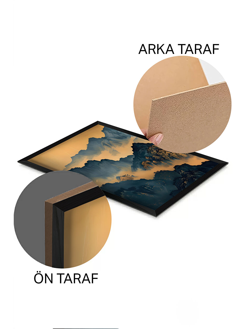 Beyaz 3 Parça Siyah Çerçeve Görünümlü MDF Poster Tablo Seti - Set 23 - ERSY3DSYHSET23-3348-1