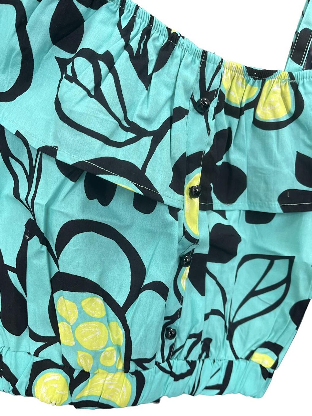 Yeşil Kız Çocuk Askılı Büzgülü Mevsimlik Bluz-1