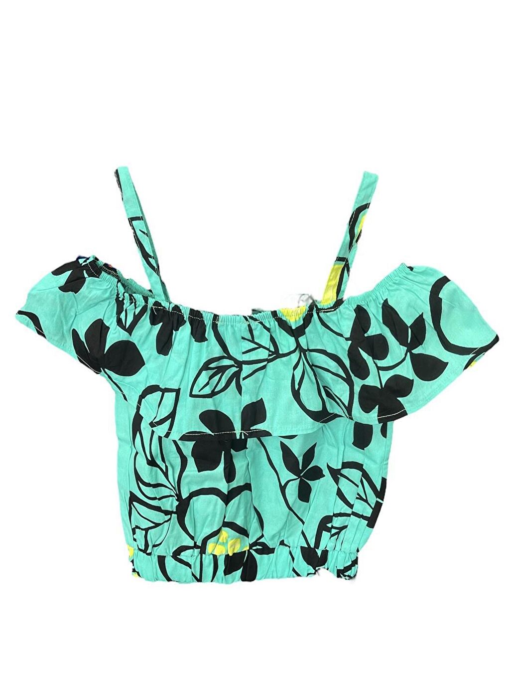 Yeşil Kız Çocuk Askılı Büzgülü Mevsimlik Bluz-2