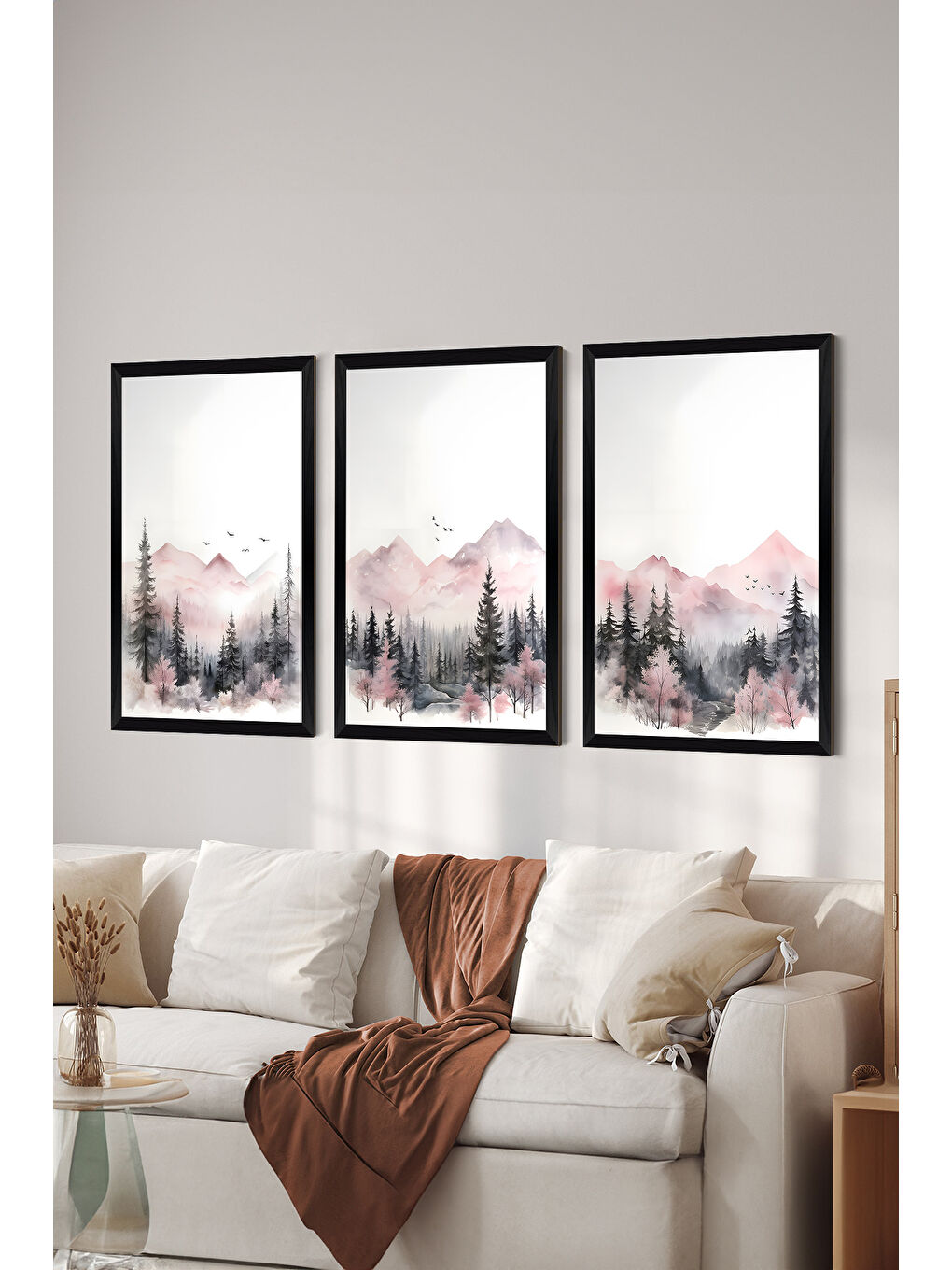 Beyaz 3 Parça Siyah Çerçeve Görünümlü MDF Poster Tablo Seti - Set 25 - ERSY3DSYHSET25-3348