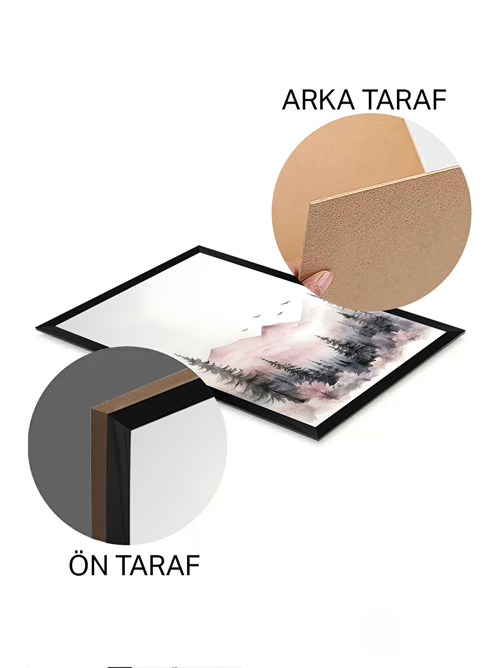 Beyaz 3 Parça Siyah Çerçeve Görünümlü MDF Poster Tablo Seti - Set 25 - ERSY3DSYHSET25-3348-1