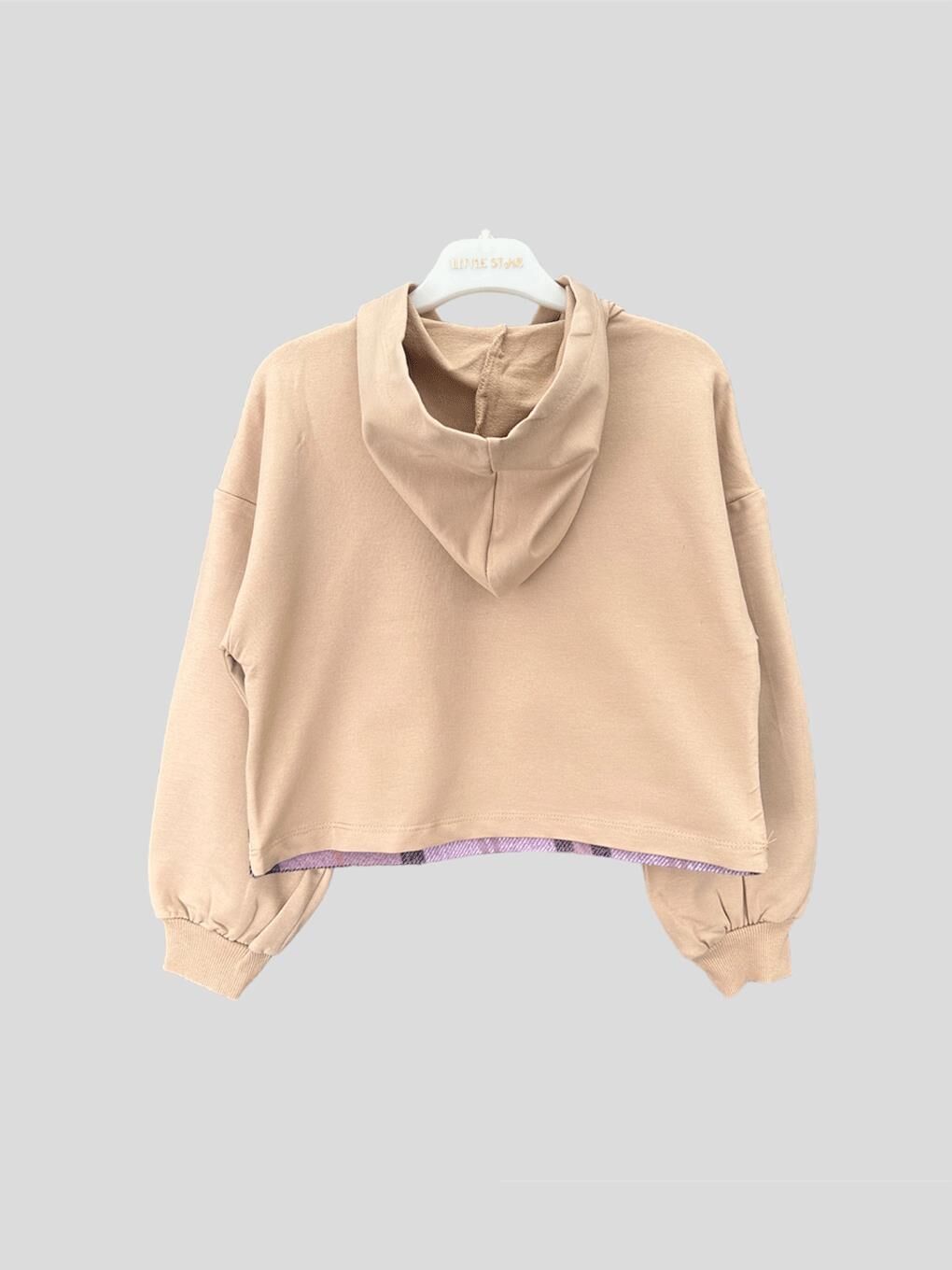 Karışık Kız Çocuk Lila Ekose Kapüşonlu SweatShirt-1