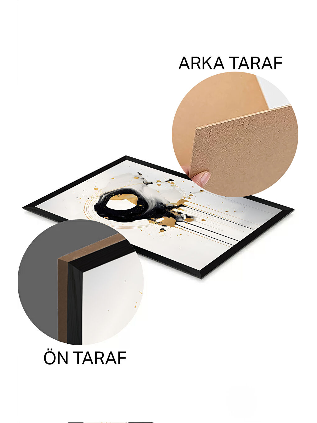 Beyaz 3 Parça Siyah Çerçeve Görünümlü MDF Poster Tablo Seti - Set 28 - ERSY3DSYHSET28-2030-1