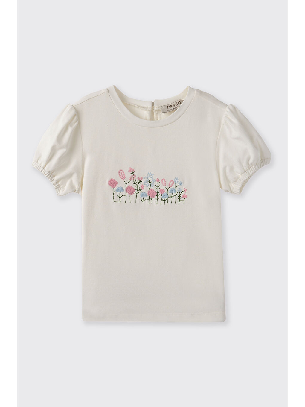 Kız Bebek Nakış Detaylı Ekru Tişört-1