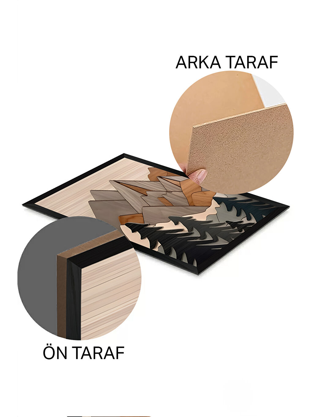 Beyaz 3 Parça Siyah Çerçeve Görünümlü MDF Poster Tablo Seti - Set 29 - ERSY3DSYHSET29-3348-1