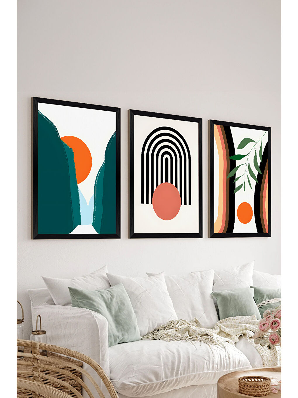 Beyaz 3 Parça Siyah Çerçeve Görünümlü MDF Poster Tablo Seti - Set 32 - ERSY3DSYHSET32-3348