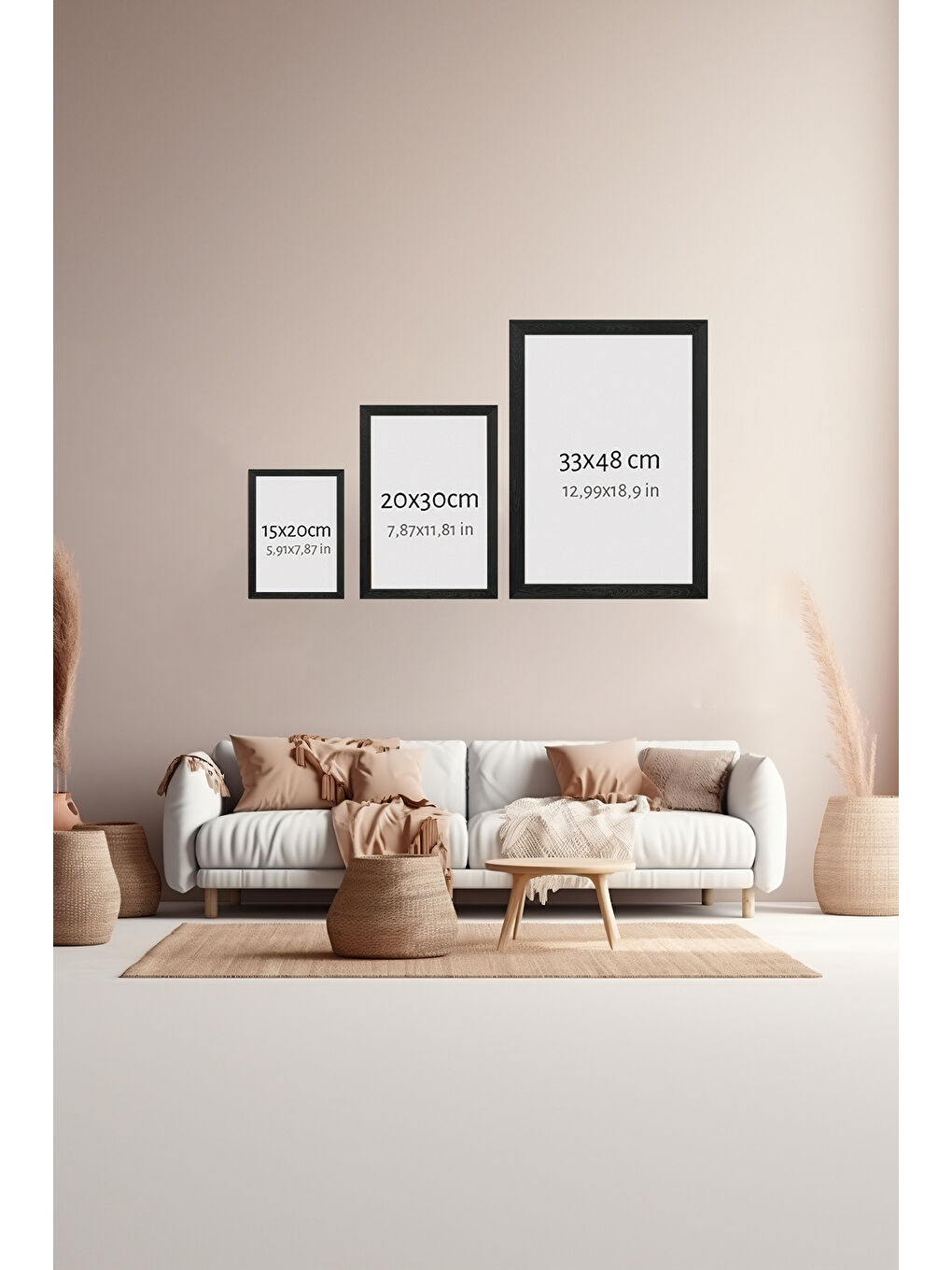 Beyaz 3 Parça Siyah Çerçeve Görünümlü MDF Poster Tablo Seti - Set 32 - ERSY3DSYHSET32-3348-2