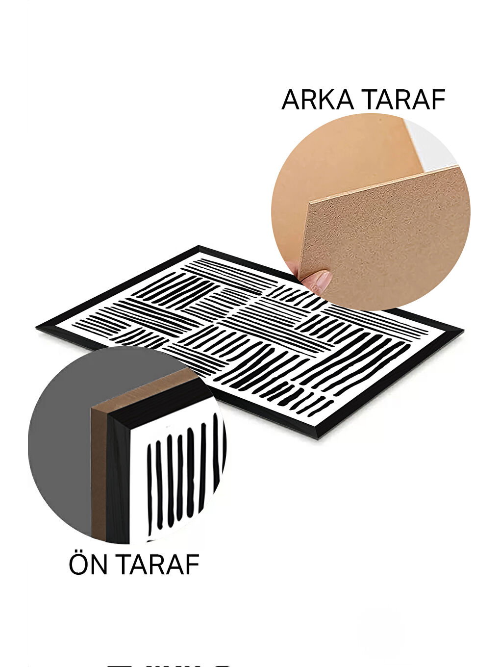 Beyaz 3 Parça Siyah Çerçeve Görünümlü MDF Poster Tablo Seti - Set 33 - ERSY3DSYHSET33-2030-1