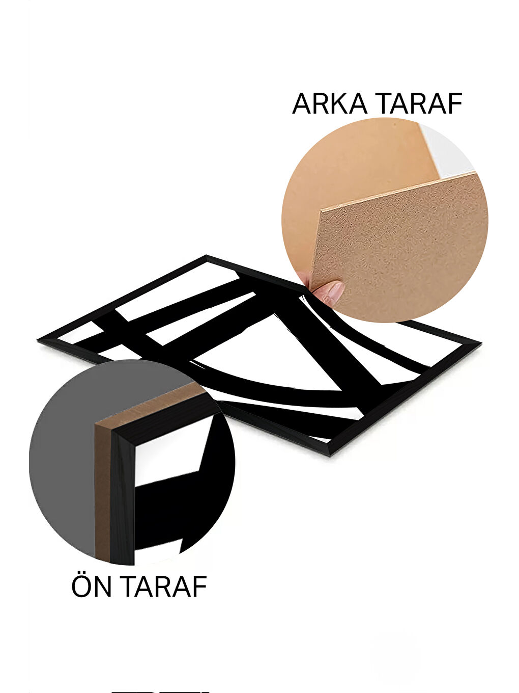 Beyaz 3 Parça Siyah Çerçeve Görünümlü MDF Poster Tablo Seti - Set 35 - ERSY3DSYHSET35-3348-1