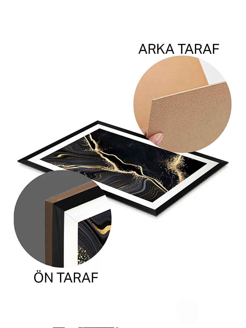 Beyaz 3 Parça Siyah Çerçeve Görünümlü MDF Poster Tablo Seti - Set 38 - ERSY3DSYHSET38-3348-1