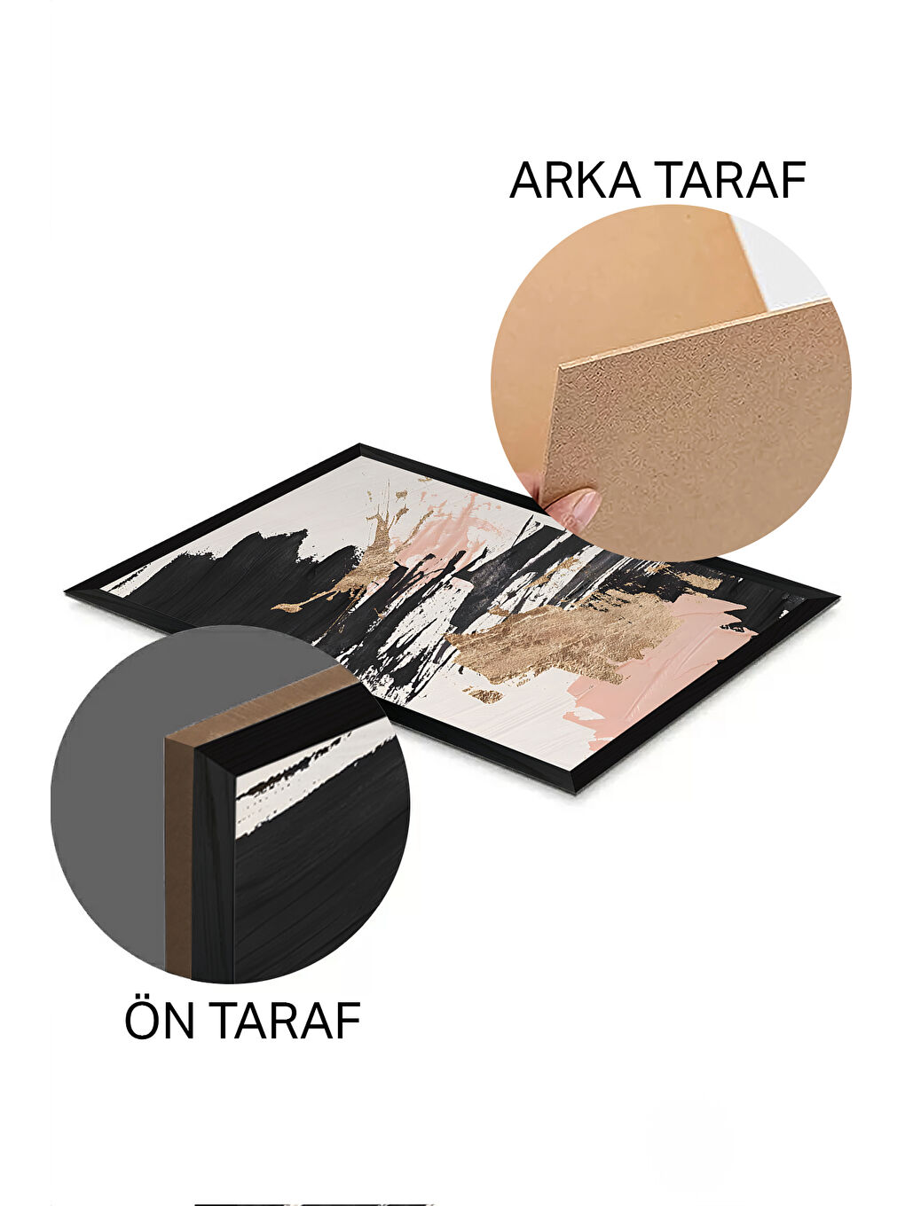 Beyaz 3 Parça Siyah Çerçeve Görünümlü MDF Poster Tablo Seti - Set 40 - ERSY3DSYHSET40-3348-1