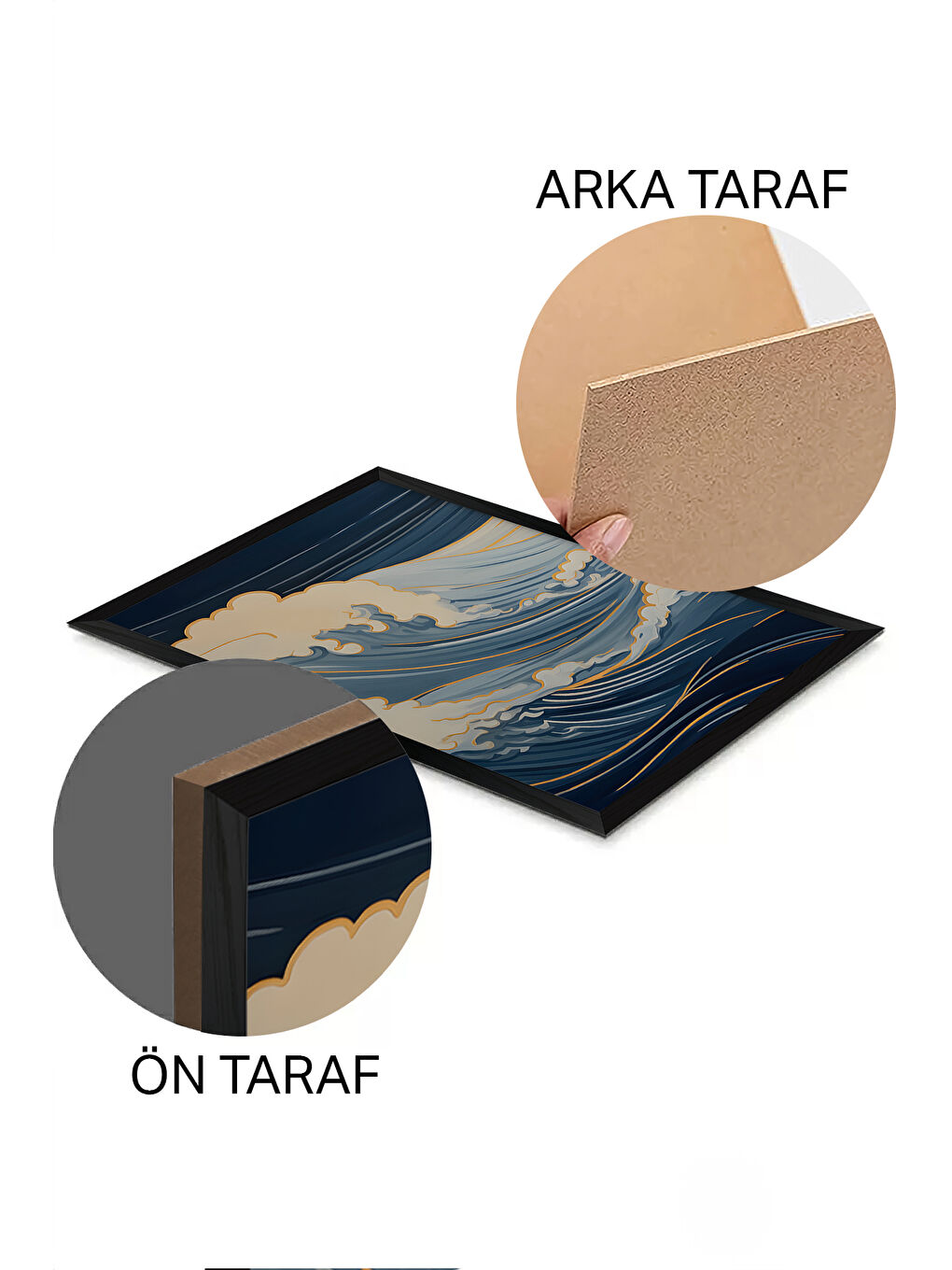 Beyaz 3 Parça Siyah Çerçeve Görünümlü MDF Poster Tablo Seti - Set 4 - ERSY3DSYHSET4-3348-1