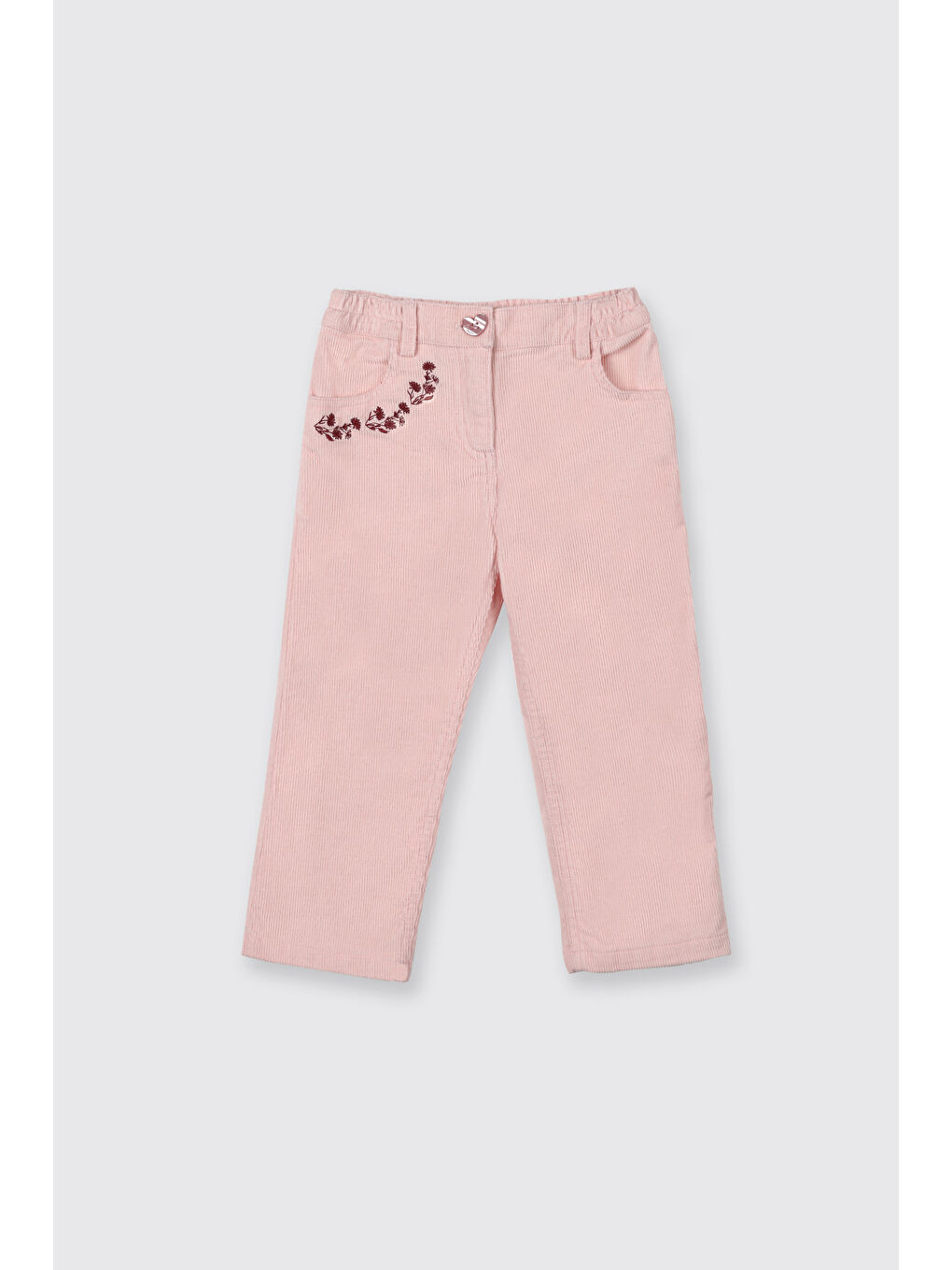Pembe Kız Bebek Nakış Detaylı Kadife Pantolon
