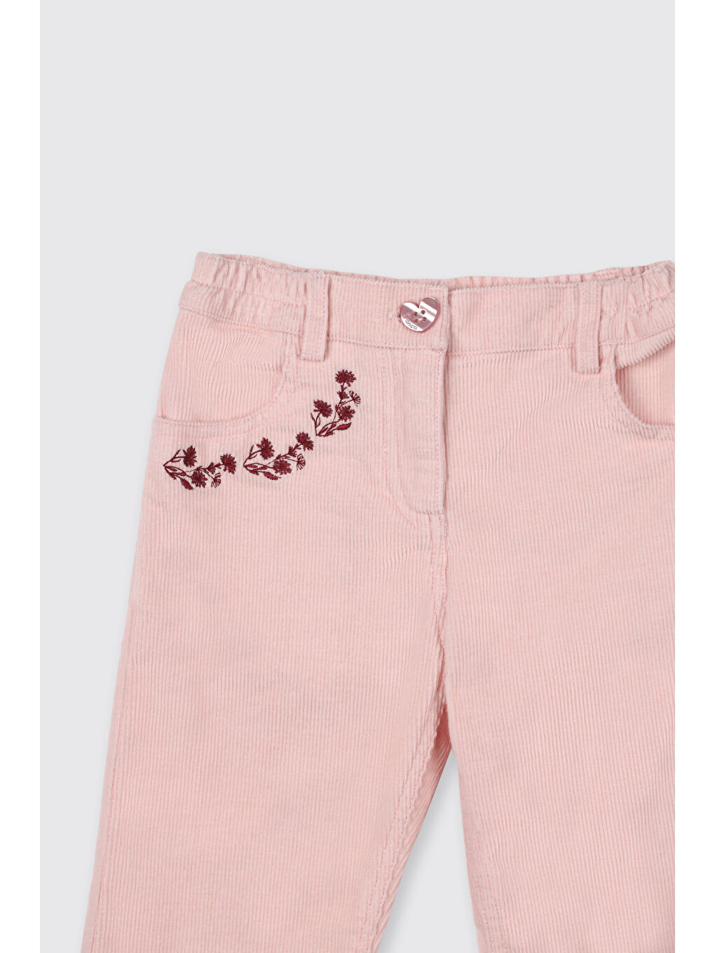 Pembe Kız Bebek Nakış Detaylı Kadife Pantolon-2