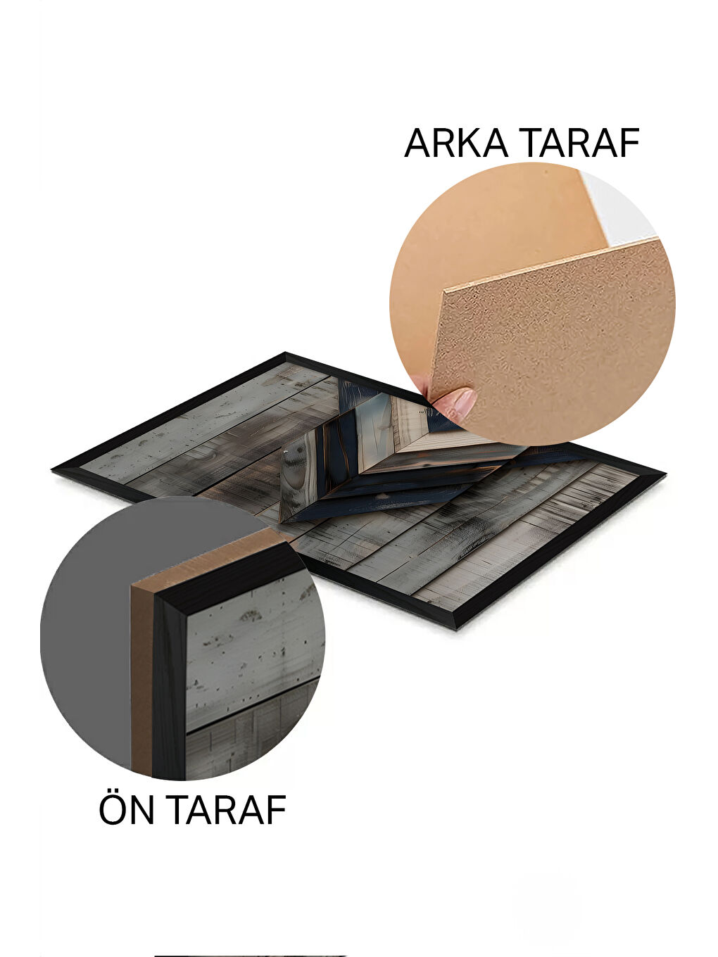 Beyaz 3 Parça Siyah Çerçeve Görünümlü MDF Poster Tablo Seti - Set 6 - ERSY3DSYHSET6-2030-1