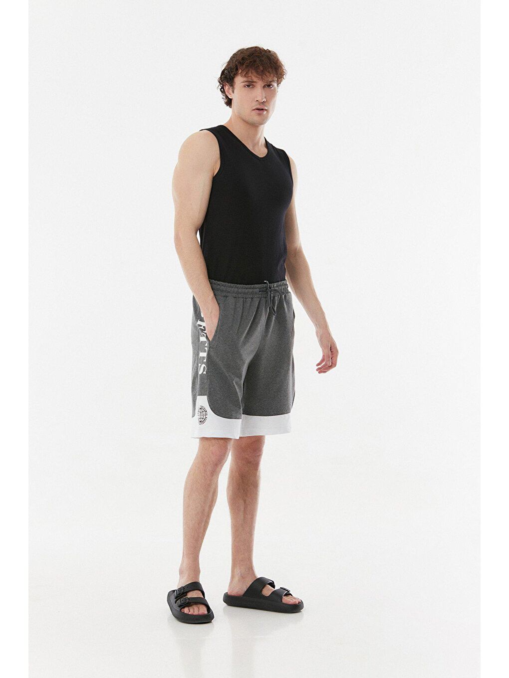 Antrasit Baskılı Beli Bağcıklı Şort-2