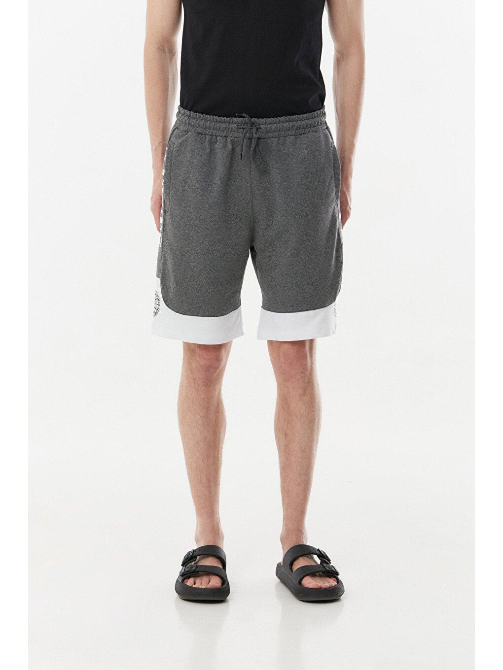 Antrasit Baskılı Beli Bağcıklı Şort-4