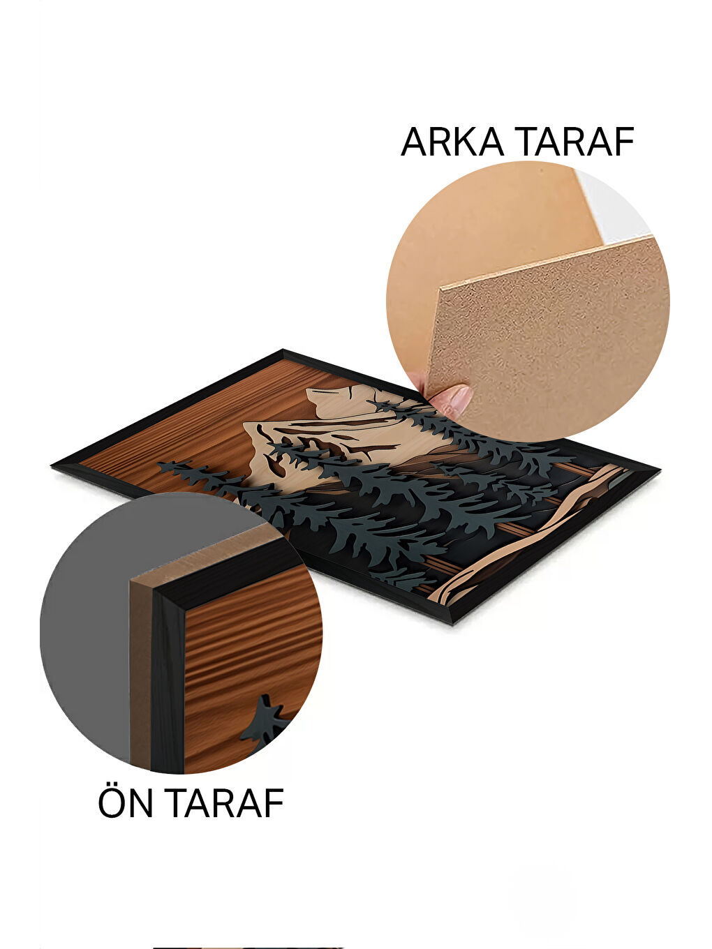 Beyaz 3 Parça Siyah Çerçeve Görünümlü MDF Poster Tablo Seti - Set 9 - ERSY3DSYHSET9-3348-1