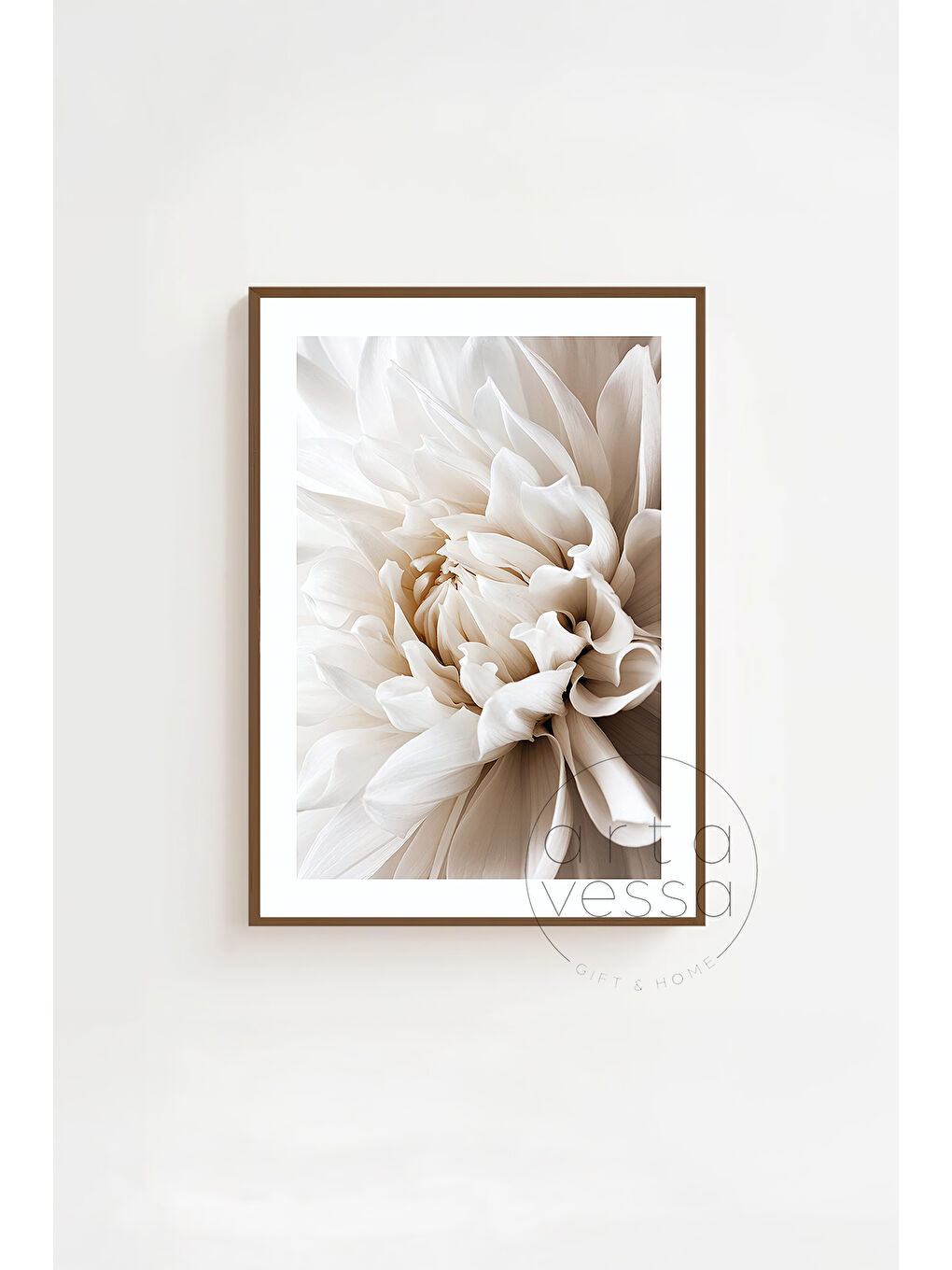 Beyaz 3 Parça Kahverengi Gerçek Ahşap Çerçeveli Tablo Seti - Model 10 - ERSY3KHVCRV10-2030-2