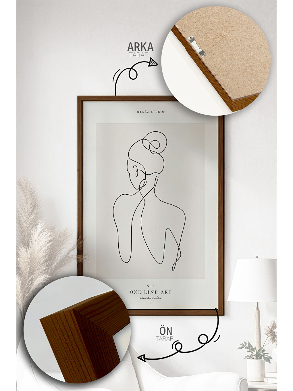 Beyaz 3 Parça Kahverengi Gerçek Ahşap Çerçeveli Tablo Seti - Model 10 - ERSY3KHVCRV10-2030-4