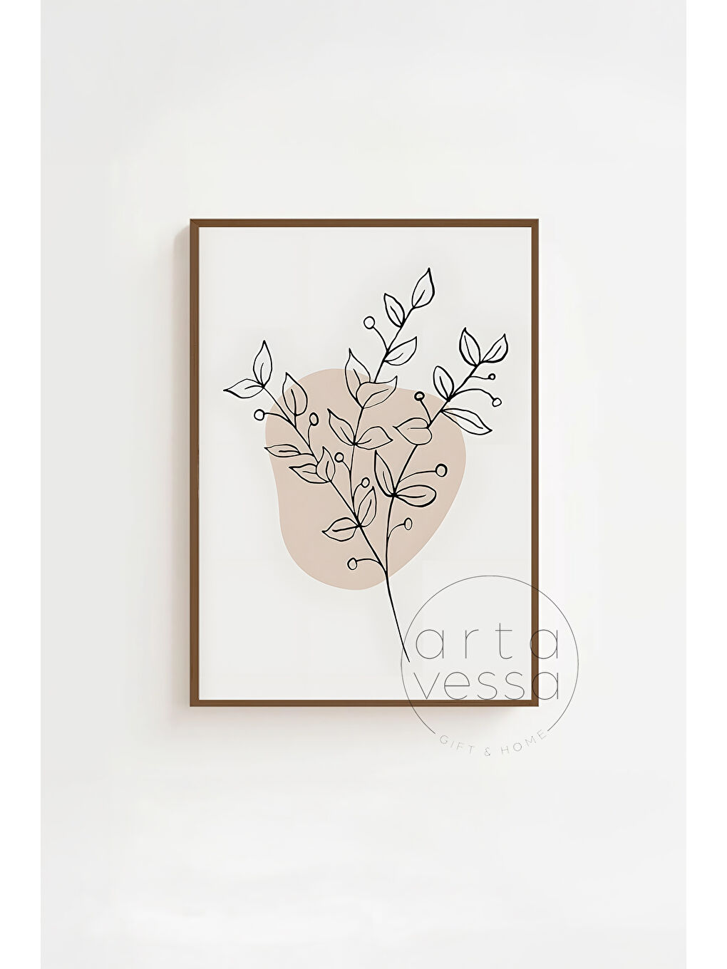 Beyaz 3 Parça Kahverengi Gerçek Ahşap Çerçeveli Tablo Seti - Model 11 - ERSY3KHVCRV11-2030-2