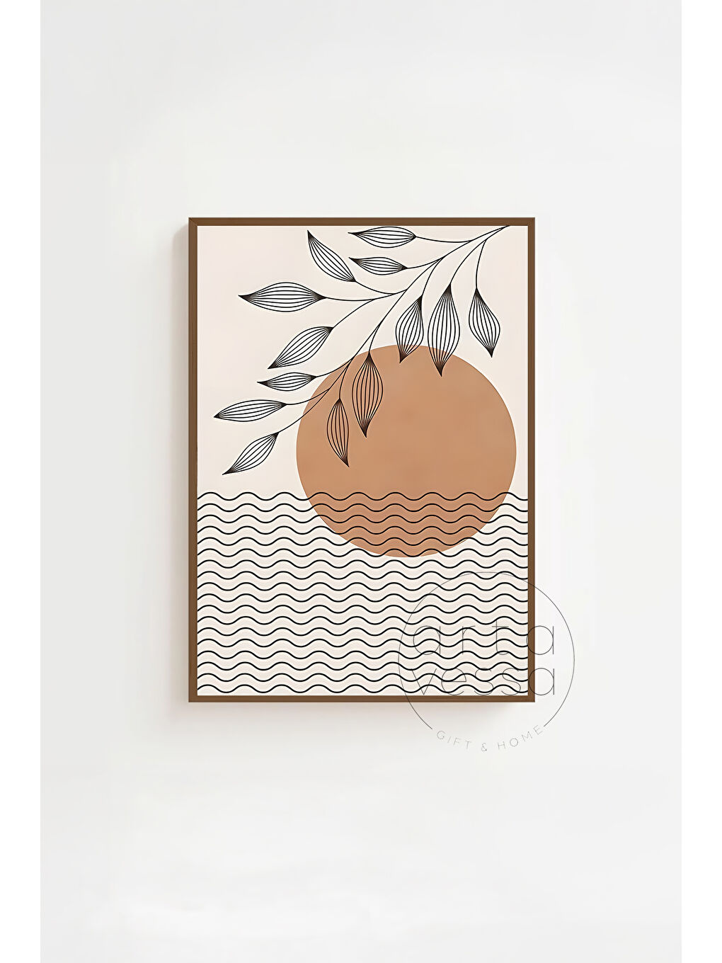 Beyaz 3 Parça Kahverengi Gerçek Ahşap Çerçeveli Tablo Seti - Model 12 - ERSY3KHVCRV12-3348-1