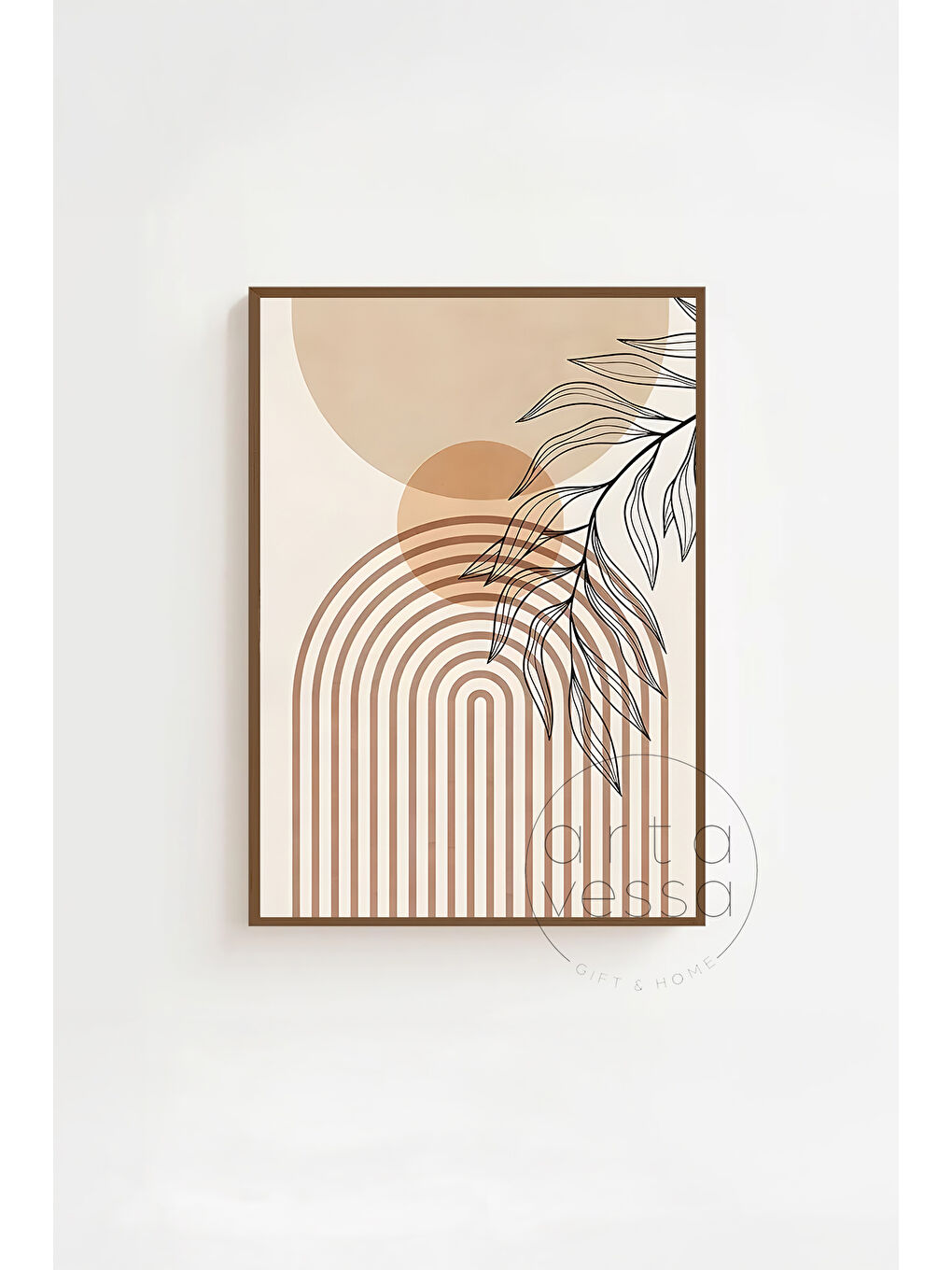 Beyaz 3 Parça Kahverengi Gerçek Ahşap Çerçeveli Tablo Seti - Model 12 - ERSY3KHVCRV12-3348-2