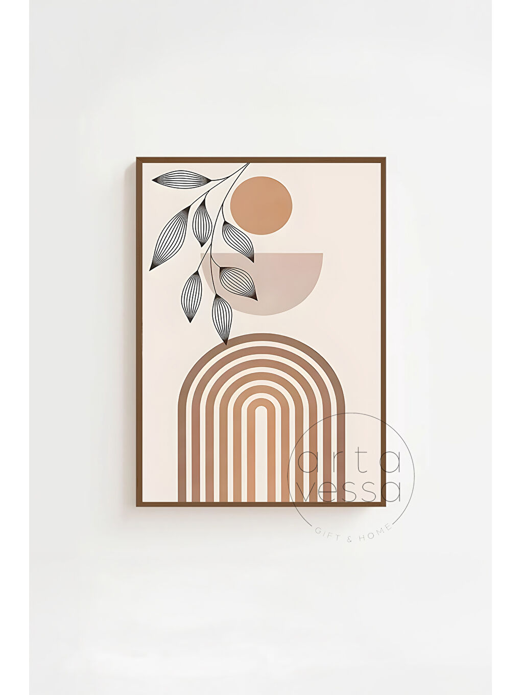 Beyaz 3 Parça Kahverengi Gerçek Ahşap Çerçeveli Tablo Seti - Model 12 - ERSY3KHVCRV12-3348-3