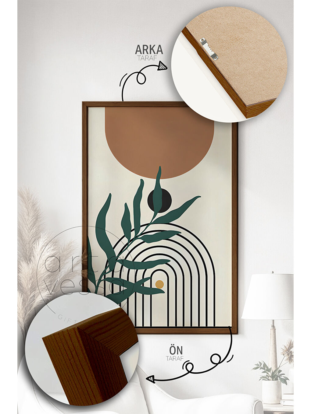 Beyaz 3 Parça Kahverengi Gerçek Ahşap Çerçeveli Tablo Seti - Model 13 - ERSY3KHVCRV13-3348-4