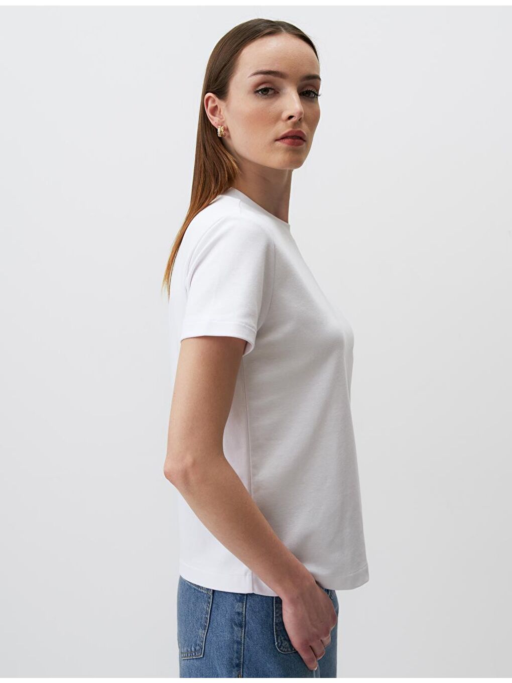 Beyaz Basic Bisiklet Yaka Kısa Kollu Tişört-2