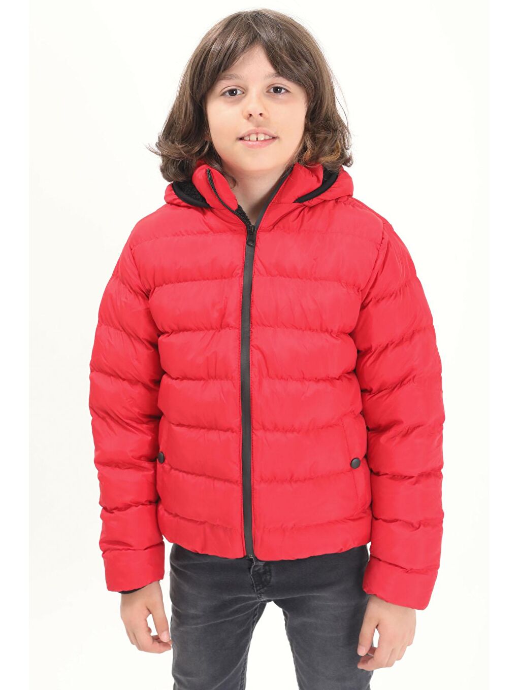 Erkek Çocuk Düz Dikişli Kırmızı Şişme Mont 15635-1